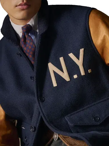 Polo Ralph Lauren Men's Mixed-Media Wool-Blend Bomber Jacket - Hunter Navy | Thumbnail 6 Polo Ralph Lauren Men's Mixed-Media Wool-Blend Bomber Jacket - Hunter Navy | Thumbnail 6