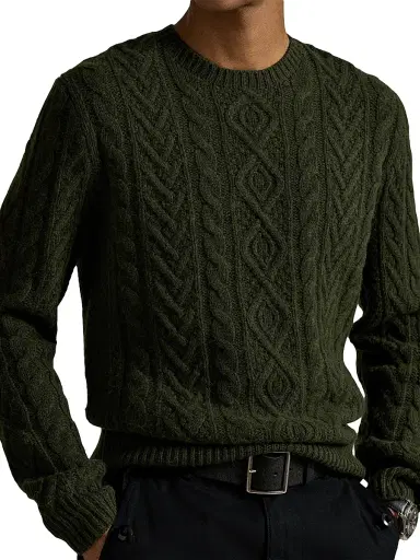 Polo Ralph Lauren Men's Fisherman Cable-Knit Wool-Alpaca Sweater - Leaf Green Heather | Thumbnail 11