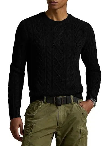 Polo Ralph Lauren Men's Fisherman Cable-Knit Wool-Alpaca Sweater - Leaf Green Heather | Thumbnail 3