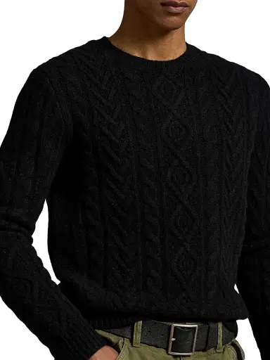 Polo Ralph Lauren Men's Fisherman Cable-Knit Wool-Alpaca Sweater - Leaf Green Heather | Thumbnail 5