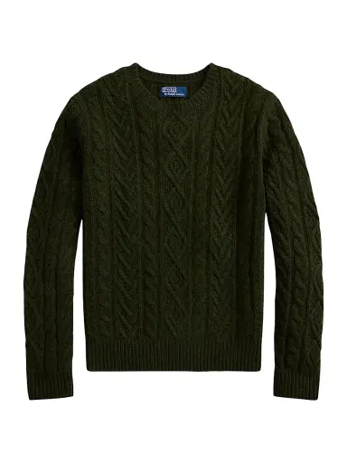 Polo Ralph Lauren Men's Fisherman Cable-Knit Wool-Alpaca Sweater - Leaf Green Heather | Thumbnail 7