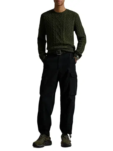 Polo Ralph Lauren Men's Fisherman Cable-Knit Wool-Alpaca Sweater - Leaf Green Heather | Thumbnail 8