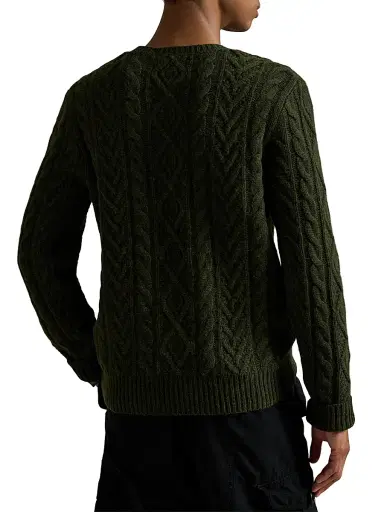 Polo Ralph Lauren Men's Fisherman Cable-Knit Wool-Alpaca Sweater - Leaf Green Heather | Thumbnail 10