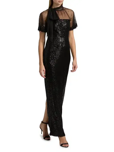 Theia Women's Violette Tieneck Sequined Gown - Black | Thumbnail 2