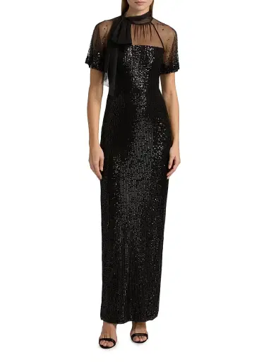 Theia Women's Violette Tieneck Sequined Gown - Black | Thumbnail 3