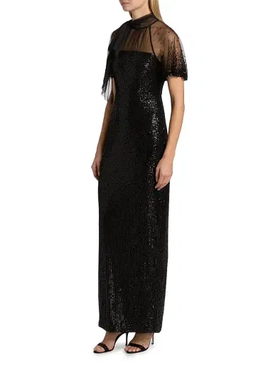 Theia Women's Violette Tieneck Sequined Gown - Black | Thumbnail 4
