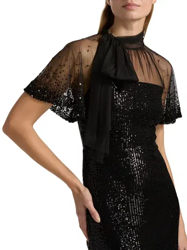 Theia Women's Violette Tieneck Sequined Gown - Black | Thumbnail 6