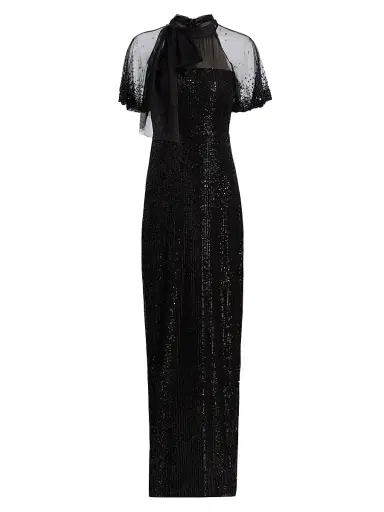 Theia Women's Violette Tieneck Sequined Gown - Black | Thumbnail 1