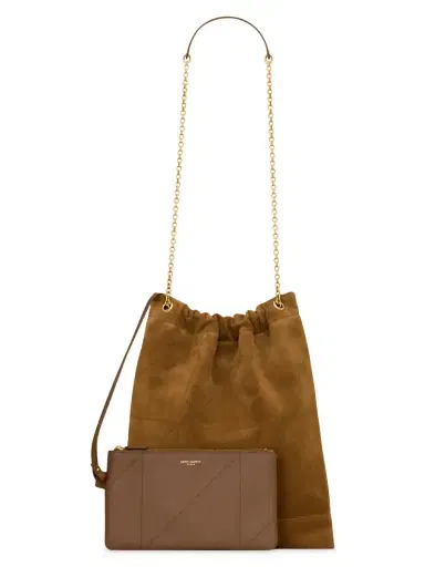 Saint Laurent Women's Jamie Pochon Shoulder Bag in Suede - Caramel Cognac | Thumbnail 5