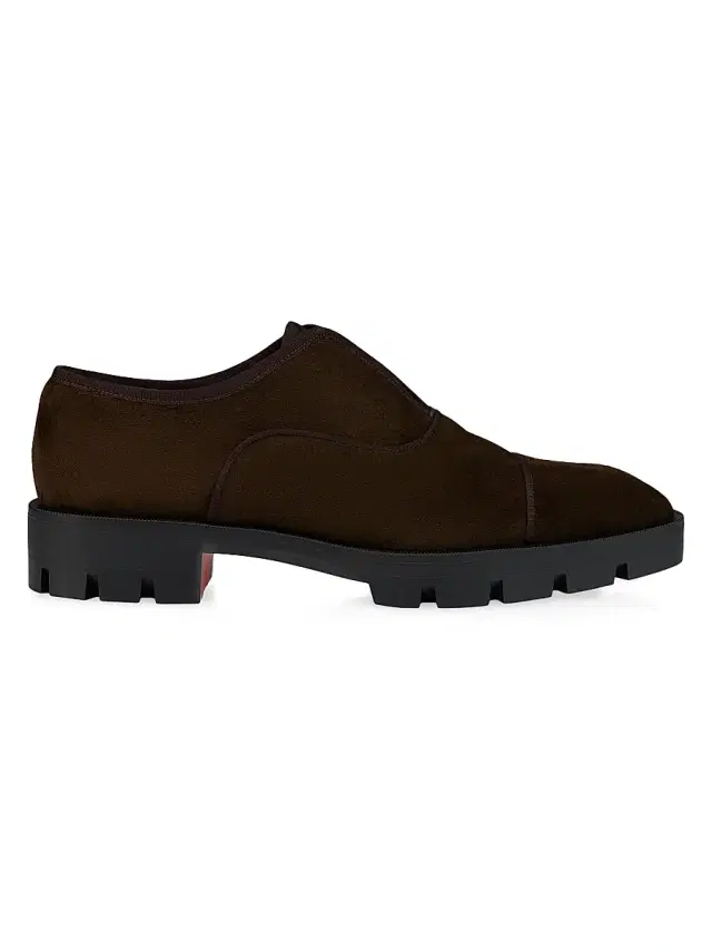 Christian Louboutin Men's Alpha Lion Suede Oxford Shoes - Cafe
