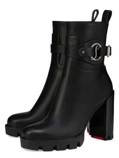 Christian Louboutin Women's Dianouchette 100MM Leather Lug Booties - Black - Size 12 | Thumbnail 2