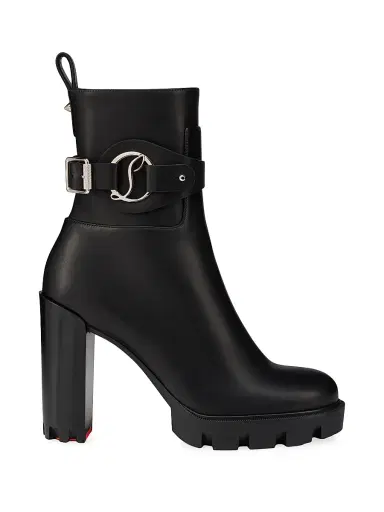 Christian Louboutin Women's Dianouchette 100MM Leather Lug Booties - Black - Size 12 | Thumbnail 1