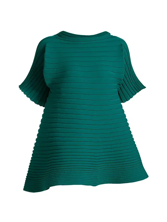 Pleats Please Issey Miyake Women's Bounce Knit Peplum Top - Turquoise Green