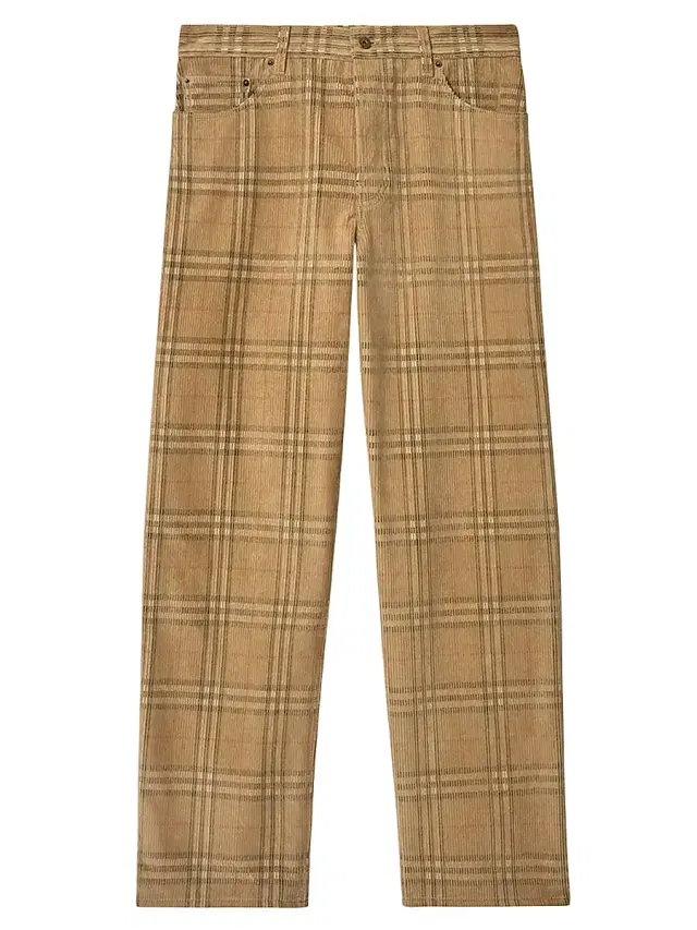 Men's Check Corduroy Straight-Leg Trousers - Sand Ip Check