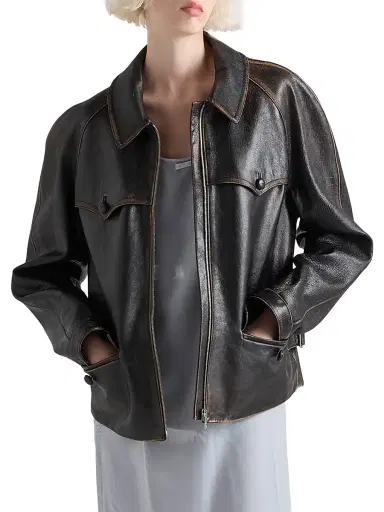 Prada Women's Leather Jacket - Black | Thumbnail 2 Prada Women's Leather Jacket - Black | Thumbnail 2