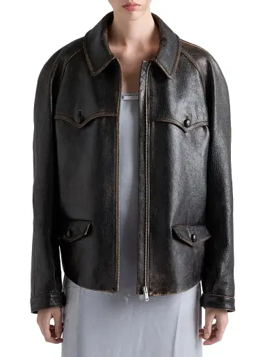 Prada Women's Leather Jacket - Black | Thumbnail 4 Prada Women's Leather Jacket - Black | Thumbnail 4