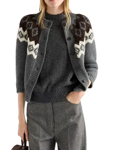 Prada Women's Wool and Cashmere Cardigan - Grey | Thumbnail 3 Prada Women's Wool and Cashmere Cardigan - Grey | Thumbnail 3