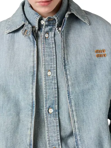 Miu Miu Women's Chambray Blouson Jacket - Blue - Size 8 | Thumbnail 5 Miu Miu Women's Chambray Blouson Jacket - Blue - Size 8 | Thumbnail 5