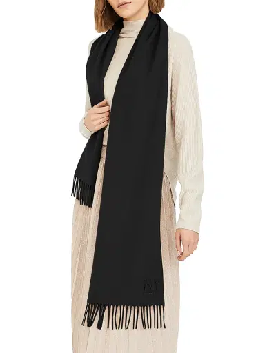 Max Mara Women's Monogram Embroidered Camel Stole - Black | Thumbnail 1