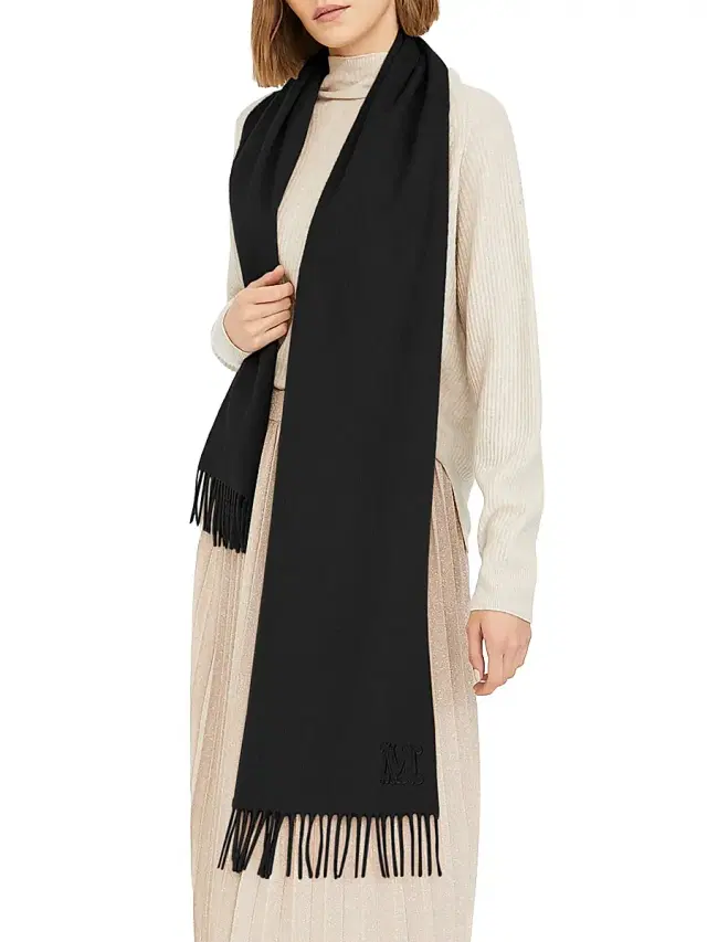 Women's Monogram Embroidered Camel Stole - Black