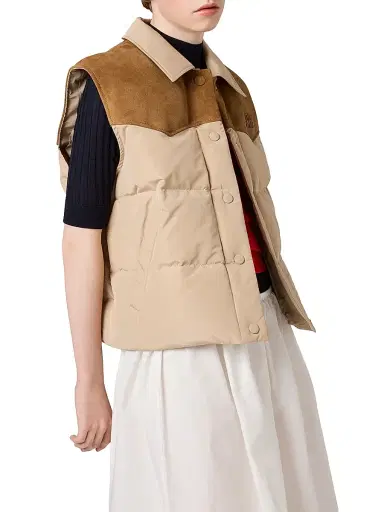 Miu Miu Women's Technical Pongé and Leather Down Vest - Beige Khaki - Size 6 | Thumbnail 5 Miu Miu Women's Technical Pongé and Leather Down Vest - Beige Khaki - Size 6 | Thumbnail 5
