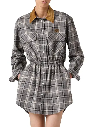 Miu Miu Women's Flannel Mini Dress | Thumbnail 2 Miu Miu Women's Flannel Mini Dress | Thumbnail 2
