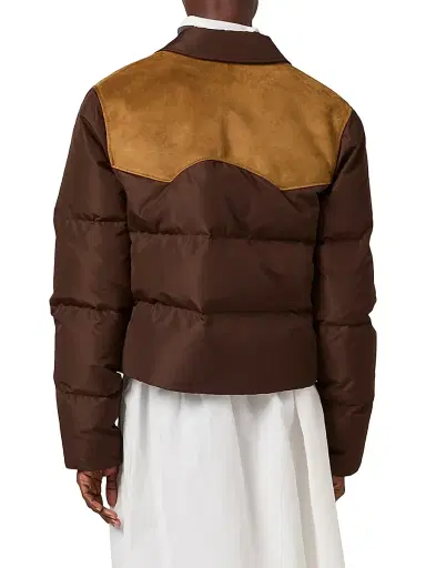 Miu Miu Women's Technical Pongé and Leather Down Jacket | Thumbnail 4 Miu Miu Women's Technical Pongé and Leather Down Jacket | Thumbnail 4
