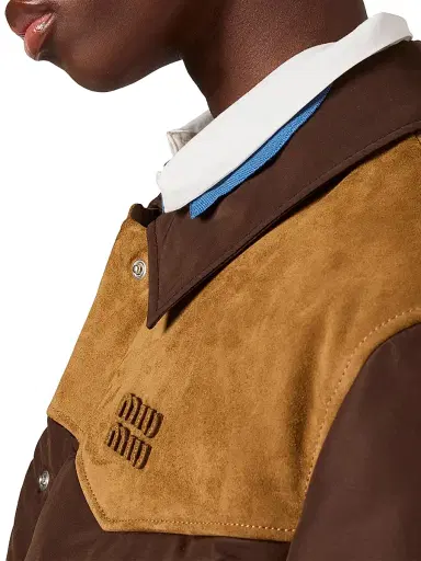 Miu Miu Women's Technical Pongé and Leather Down Jacket | Thumbnail 5 Miu Miu Women's Technical Pongé and Leather Down Jacket | Thumbnail 5