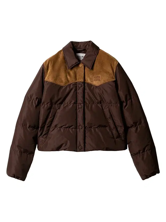 Women's Technical Pongé and Leather Down Jacket - Brown