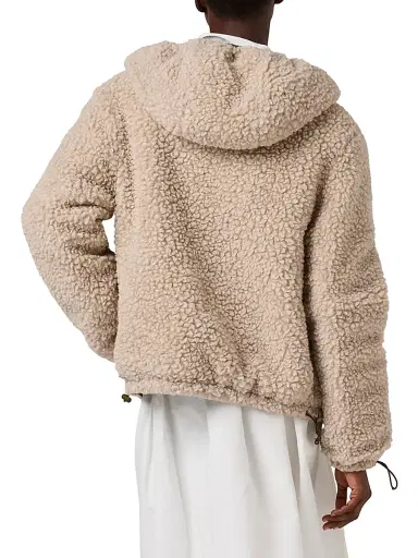 Miu Miu Women's Medium Weight Teddy Down Jacket with Technical Pongé - Beige Khaki - Size 10 | Thumbnail 3