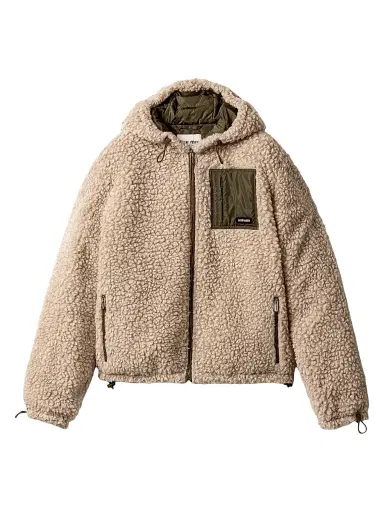 Miu Miu Women's Medium Weight Teddy Down Jacket with Technical Pongé - Beige Khaki - Size 10 | Thumbnail 1