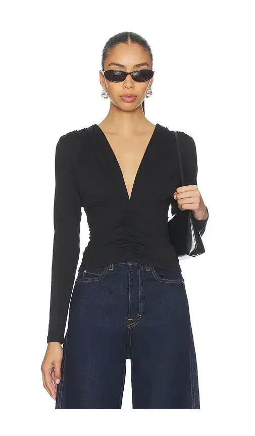 Gathered V Long Sleeve Top Top
