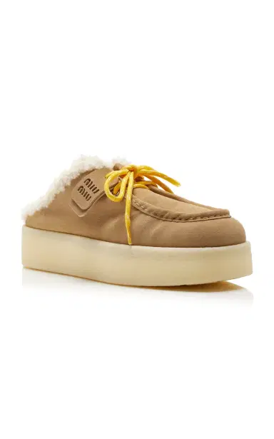 Miu Miu Sabot Shearling-Lined Suede Mules | Thumbnail 4