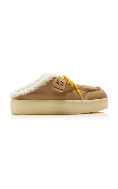 Miu Miu Sabot Shearling-Lined Suede Mules | Thumbnail 1