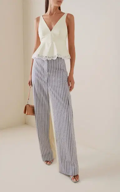 Stella McCartney Striped Cotton Wide-Leg Pants | Thumbnail 2 Stella McCartney Striped Cotton Wide-Leg Pants | Thumbnail 2