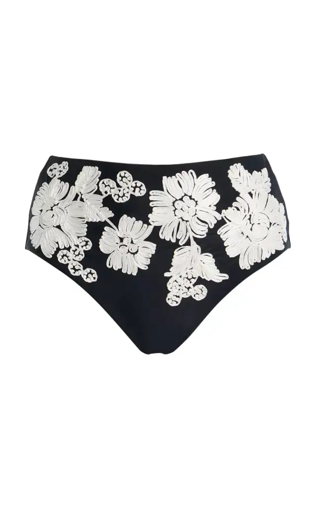 Francie Embroidered High-Rise Bikini Bottom