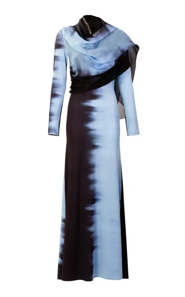 Moon Cape-Detailed Silk-Blend Maxi Dress