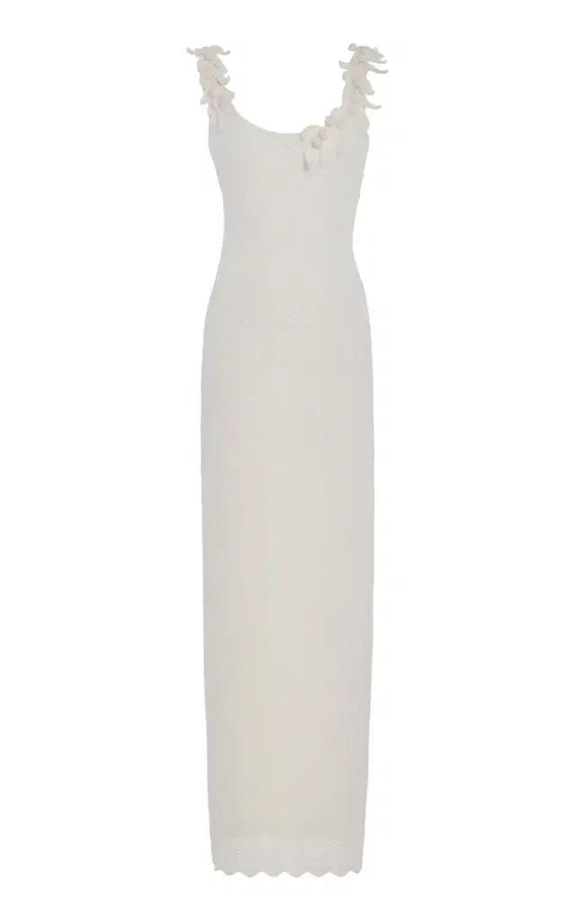 Carolina Herrera Sleeveless Knit Scalloped Lace Maxi Dress