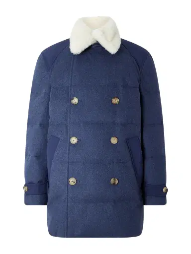Brunello Cucinelli Double-Breasted Shearling-Trimmed Quilted Wool Down Coat - Men | Thumbnail 1 Brunello Cucinelli Double-Breasted Shearling-Trimmed Quilted Wool Down Coat - Men | Thumbnail 1