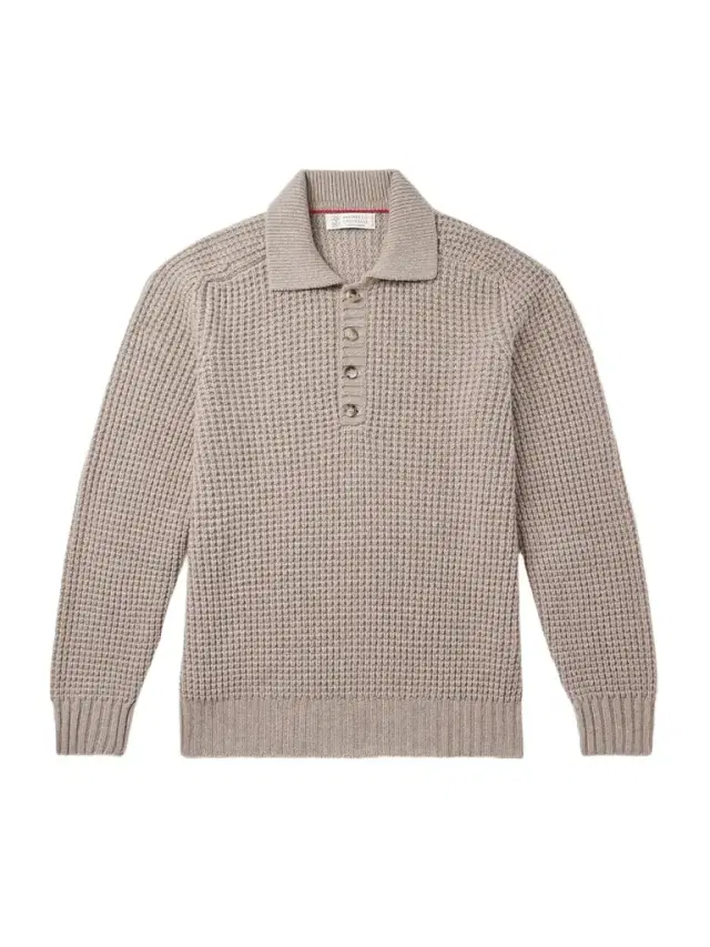 Brunello Cucinelli Waffle-Knit Cashmere Polo Shirt - Men