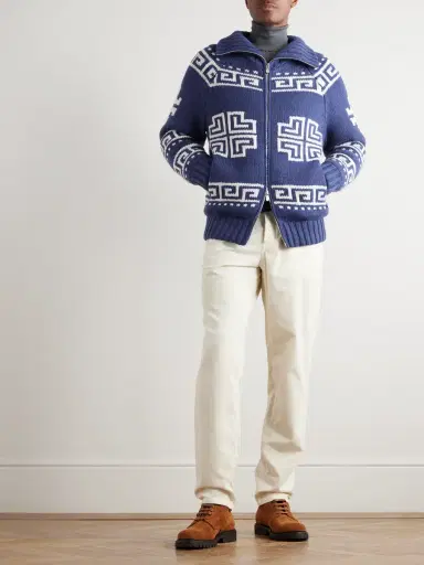 Brunello Cucinelli Jacquard-Knit Cashmere Down Rollneck Cardigan - Men | Thumbnail 2