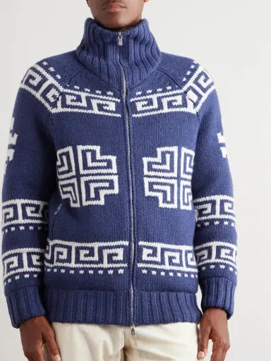Brunello Cucinelli Jacquard-Knit Cashmere Down Rollneck Cardigan - Men | Thumbnail 3