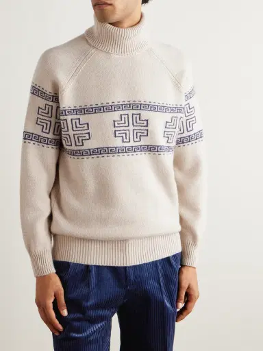 Brunello Cucinelli Intarsia-Knit Cashmere Rollneck Sweater - Men | Thumbnail 3