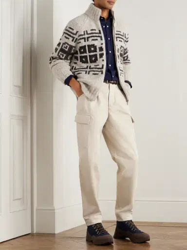Brunello Cucinelli Intarsia-Knit Alpaca-Blend Cardigan - Men | Thumbnail 2 Brunello Cucinelli Intarsia-Knit Alpaca-Blend Cardigan - Men | Thumbnail 2