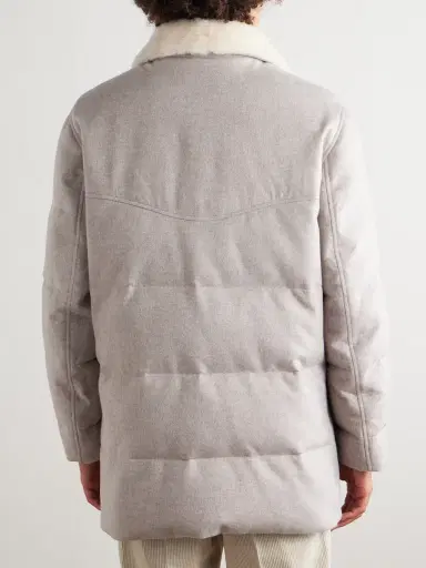 Brunello Cucinelli Double-Breasted Shearling-Trimmed Quilted Cashmere Down Coat - Men | Thumbnail 3 Brunello Cucinelli Double-Breasted Shearling-Trimmed Quilted Cashmere Down Coat - Men | Thumbnail 3