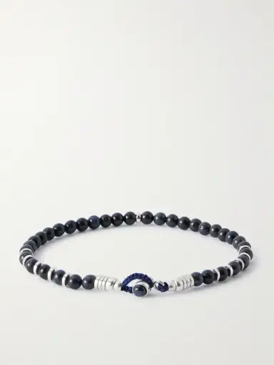 Mikia Circle4 Sterling Silver, Sapphire and Shell Beaded Bracelet - Men | Thumbnail 3