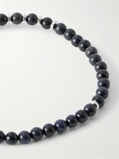 Mikia Circle4 Sterling Silver, Sapphire and Shell Beaded Bracelet - Men | Thumbnail 4