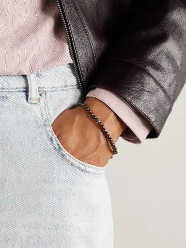 Mikia Circle4 Sterling Silver, Labradorite and Bronzite Beaded Bracelet - Men | Thumbnail 2