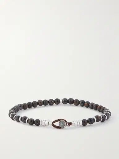Mikia Circle4 Sterling Silver, Labradorite and Bronzite Beaded Bracelet - Men | Thumbnail 3