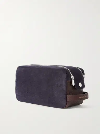 Brunello Cucinelli Leather-Trimmed Suede Wash Bag - Men | Thumbnail 2 Brunello Cucinelli Leather-Trimmed Suede Wash Bag - Men | Thumbnail 2